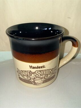 Vintage 1989 Hardees Rise & Shine Two-Tone Ceramic Mug - Brown and Black